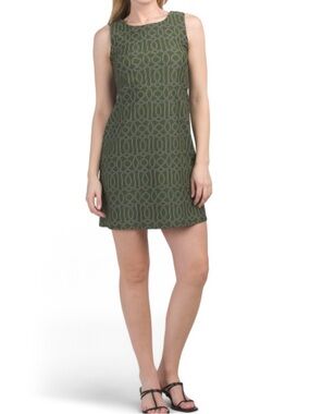 Jude Connally Sleeveless Olive Patterned Shift Dress